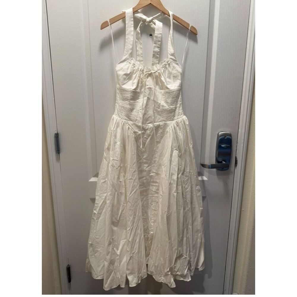 Line & Dot White Halter Midi Dress Smocked Bodice Open Back Size S NWOT - Picture 2 of 5